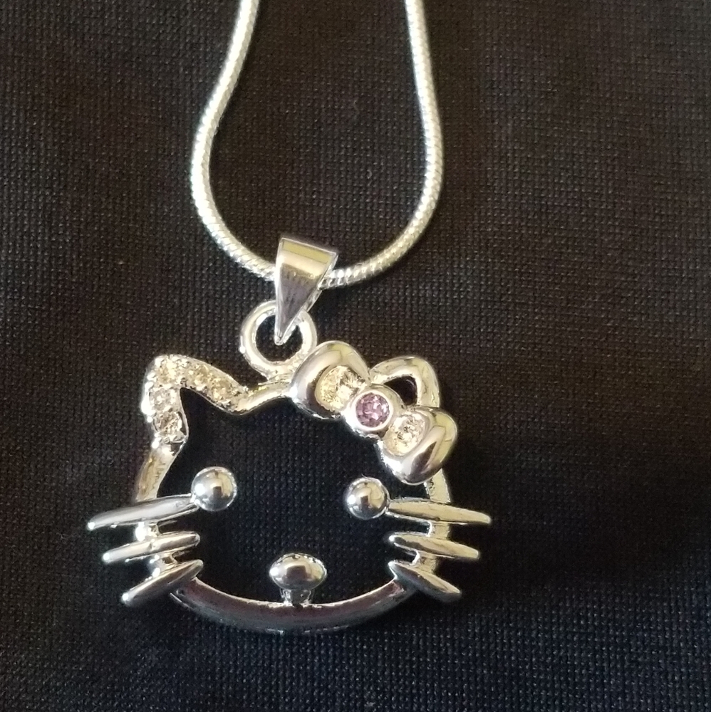 Crystal Hello Kitty 925 Silver Pendant Nec…